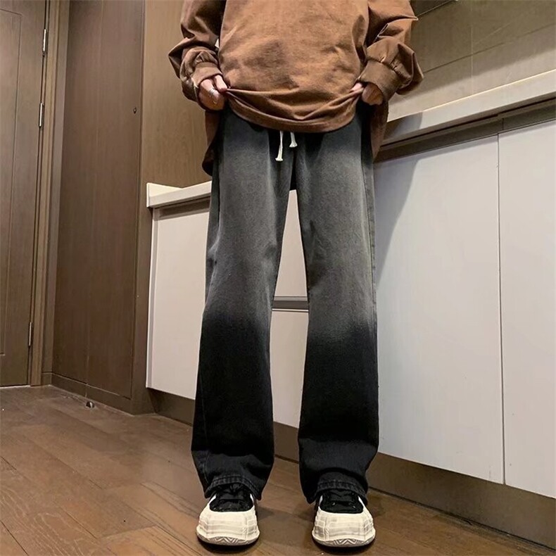 渐变牛仔裤男冬新款美式高街潮牌直筒宽松阔腿炸街痞帅裤子P45,男装牛仔裤,四季星座218-1