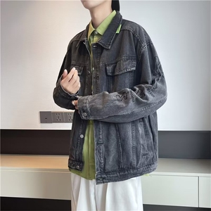 黑色牛仔外套男高街潮牌ins潮流宽松情侣春夏装工装夹克JKF3604,打底怎么搭配风衣图片