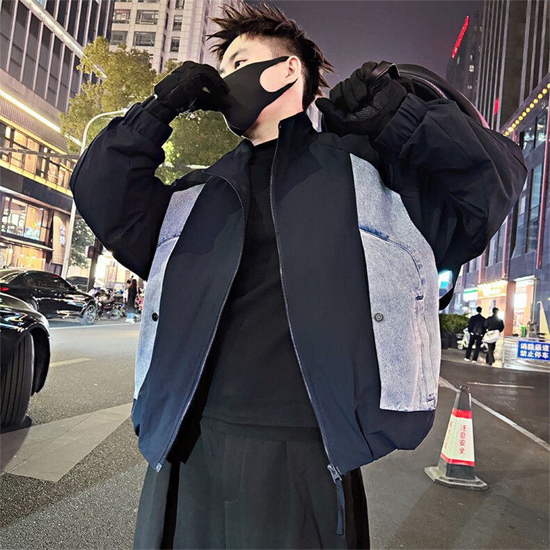 BK10/P128控178春季个性撞色拼接牛仔立领夹克外套男浅灰首1,男装夹克,星座305B