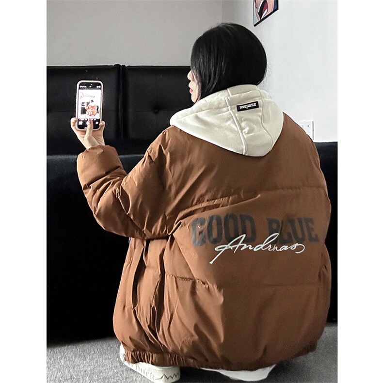 1506-1/MY106/P80假两件连帽棉服冬季潮牌男女宽松加厚保暖棉衣1,男装棉衣,星座1506-1