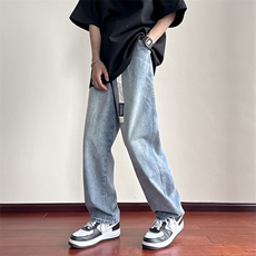 抖音品质-潮流水洗港风直筒牛仔裤自带腰身男女百搭NZ012-P50，男装牛仔裤，星座808A-1
