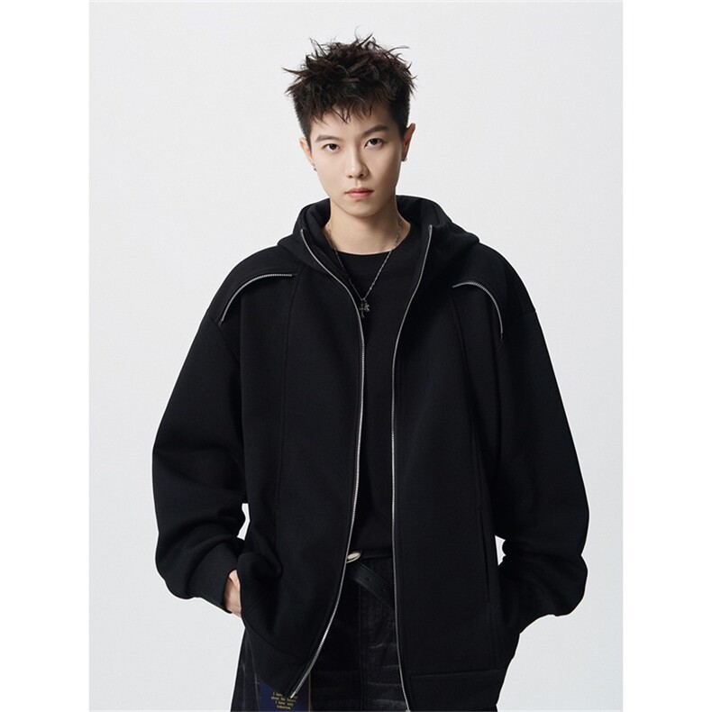 WY2507420克重磅华棉肩膀拉链连帽卫衣开衫特P60,男装卫衣,电商A028