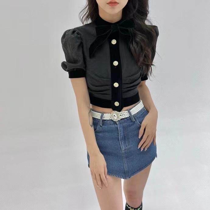 蝴蝶结透视衬衫，女装衬衫，HE