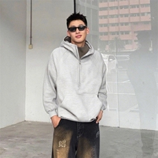 抖音得物二开美式重磅宽松结构拉链设计防风高领连帽卫衣外套W76，男装卫衣，电商A486-1