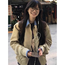 卡其色正肩卫衣外套女棒球服夹克早秋季穿搭美式宽松，男装夹克，星座506A