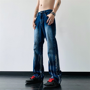 秋季美式ins高街hiphop微喇扎染牛仔裤货号K2313P55控78图片