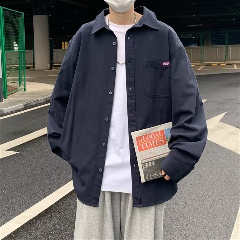 春秋季新款纯色长袖衬衫男潮流宽松男装上衣服休闲CS024-P40图片