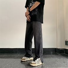 潮牌侧边拉链微喇牛仔裤男春秋复古水洗阔腿裤子美式高街直筒长裤，男装牛仔裤，星座218-1（原230）