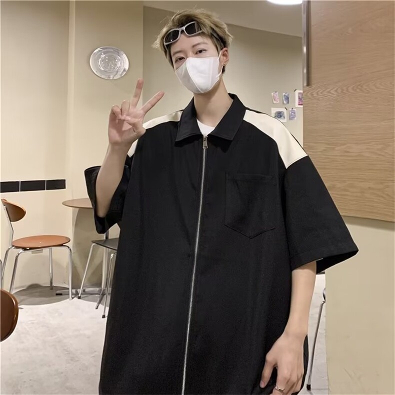夏季短袖衬衫男韩版潮流半袖ins潮牌工装休闲衬衣外套,男装T恤,四季星座505