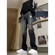 春季美式刺绣牛仔裤男直筒潮牌高街休闲宽松阔腿长裤子LA5533-P47，男装牛仔裤，星座1008