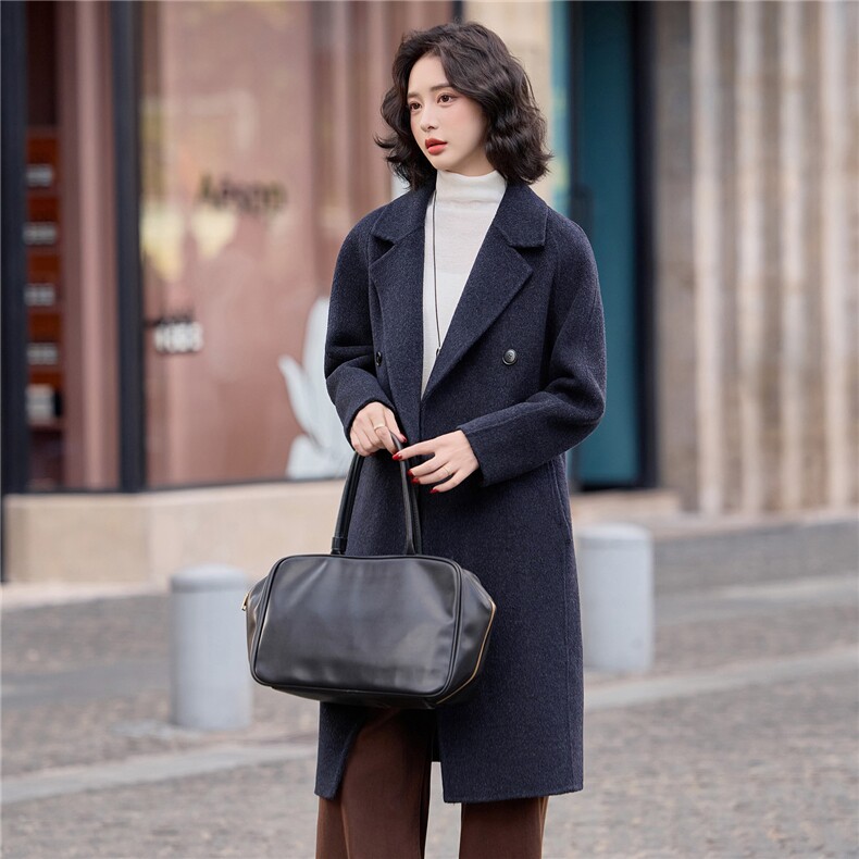 2025年冬季新款时尚双面绵羊毛翻领大衣外套女,女装双面呢大衣,美沁