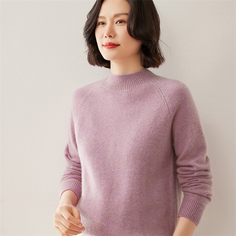 半高领双股加厚羊绒衫女宽松套头羊毛衫秋冬打底针织短款纯色毛衣,女装羊绒衫,德尔信羊绒