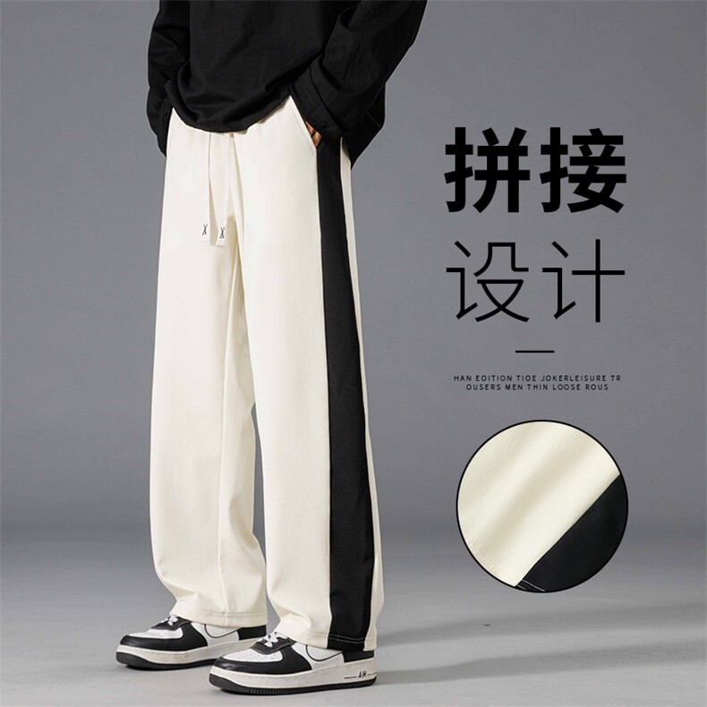 秋季男生拼接休闲裤港风休闲直筒裤图片