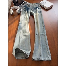 网图斜切渐变牛仔裤男美式高街vibe裤子直筒微喇裤NZK7151-特P48，男装牛仔裤，星座1007（原301D）