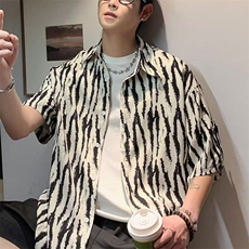 夏季潮流巴洛克七分袖衬衫男士高街小众设计高级感衬衣，男装衬衫，星座506A