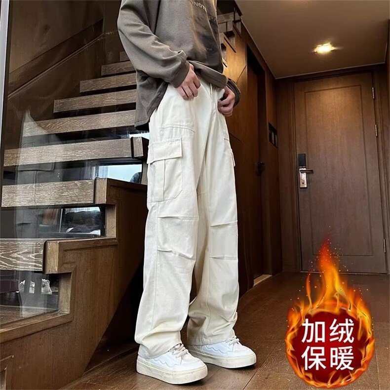 美式工装裤男潮日系宽松褶皱工装裤痞帅加绒直筒长裤子MK179P47,男装工装外套,星座1013-5