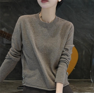 2025年秋季常规单件卷边圆领套头休闲/淑女，女装羊毛衫，犀桦羊绒