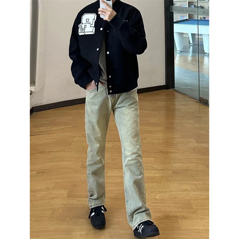 B221美式ins高街小众百搭纯色微喇牛仔裤LK22087-P55控78,男装牛仔裤,电商B221