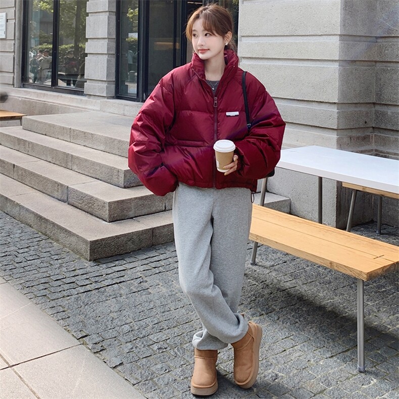 红色高级感小个子短款羽绒服女2024冬季新款加厚超好看面包服外套,女装羽绒服,2C125