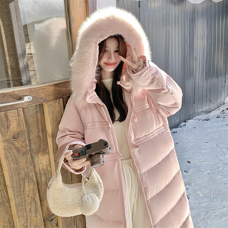 新款90绒缎面粉色羽绒服2C122-5138-P390-K56890绒缎面粉,女装羽绒服,2C122