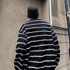 复古着设计小众慵懒风绿色条纹高级感显瘦休闲毛衣男女潮春，男装针织衫/毛衣，星座716-3