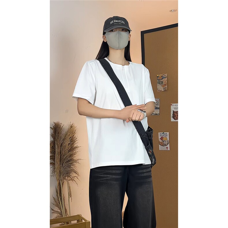 简约风亨利领短袖T恤男女宽松简约休闲舒适圆领上衣T3707-特价P24,男装T恤,电商A007