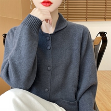 纯色简约百搭精致显瘦拉链时尚气质带兜羊绒开衫，女装羊绒衫，暖习羊绒