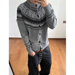 开衫毛衣男女秋冬季保暖提花外套覆古老钱风慵懒针织衫 MY9817图片