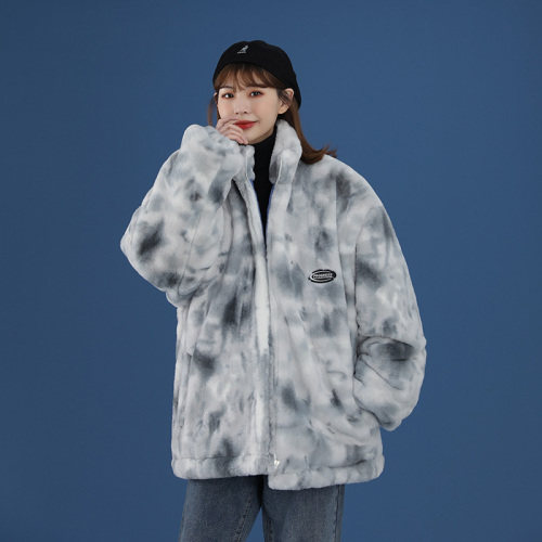 21冬季加厚中性风扎染小兔毛棉服潮流羊羔毛情侣棉衣227-910-P148图片