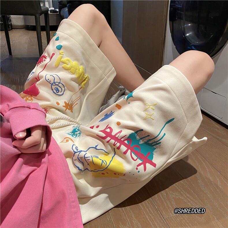 美式潮流发泡印花短裤宽松百搭舒适五分裤B315-K23325-p45控58图片