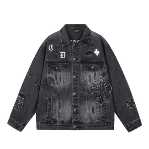 水洗牛仔外套男款春季美式痞帅上衣服宽松休闲工装夹克JK1319-P98图片