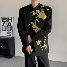 明星同款新中式重工刺绣立领西服男士刺绣中山装西装结婚登记外套，男装西服套装，星座909