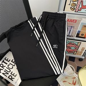 美式复古休闲裤男女三条杠宽松直筒阔腿裤子百搭运动裤K2688-P40图片