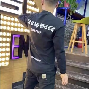 网红潮牌燕尾卫衣男秋季新款圆弧开衩字母休闲上衣服时尚百搭长袖