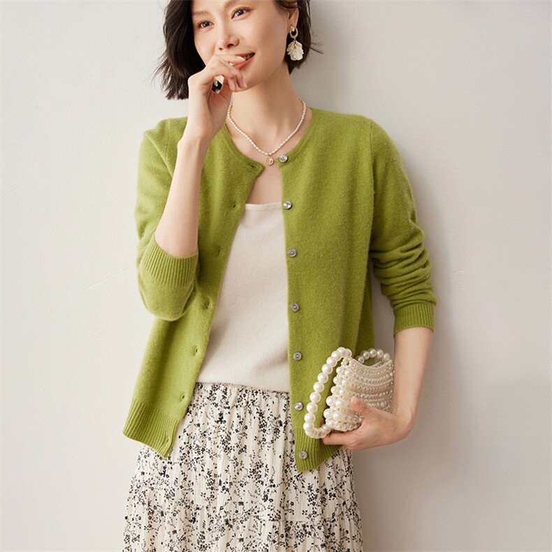 圆领开衫女秋冬新款针织35%羊绒衫2024年秋冬季休闲,女装羊绒衫,蒂暖羊绒