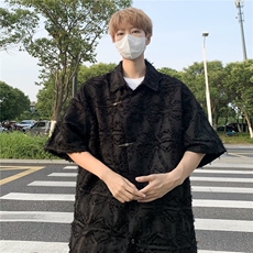 潮中式衬衫男复古风短袖夏季网红宽松上衣T恤设计感舒适百搭，男装T恤，星座716-2
