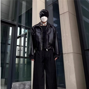 770-P64韩系街头PU皮外套男秋季cityboy潮流痞帅机车服套装宽松