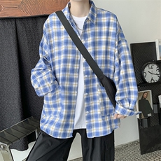 长袖衬衫男秋季潮流宽松格子衬衣潮牌港风ins休闲外套H211/P45，男装衬衫，电商A221A