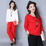 时尚T恤棉通勤圆领2021年春季长袖宽松，女装T恤，奕阳依阁