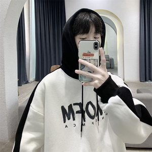 春秋热卖带帽学生拼色宽松休闲百搭连帽薄款卫衣W005B/P30特图片