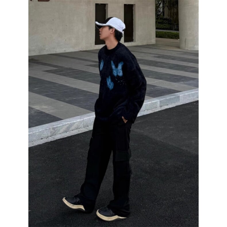 网络图现货美式设计感蝴蝶圆领慵懒风高级感打底毛衣JA272-P47,男装T恤,星座715-7