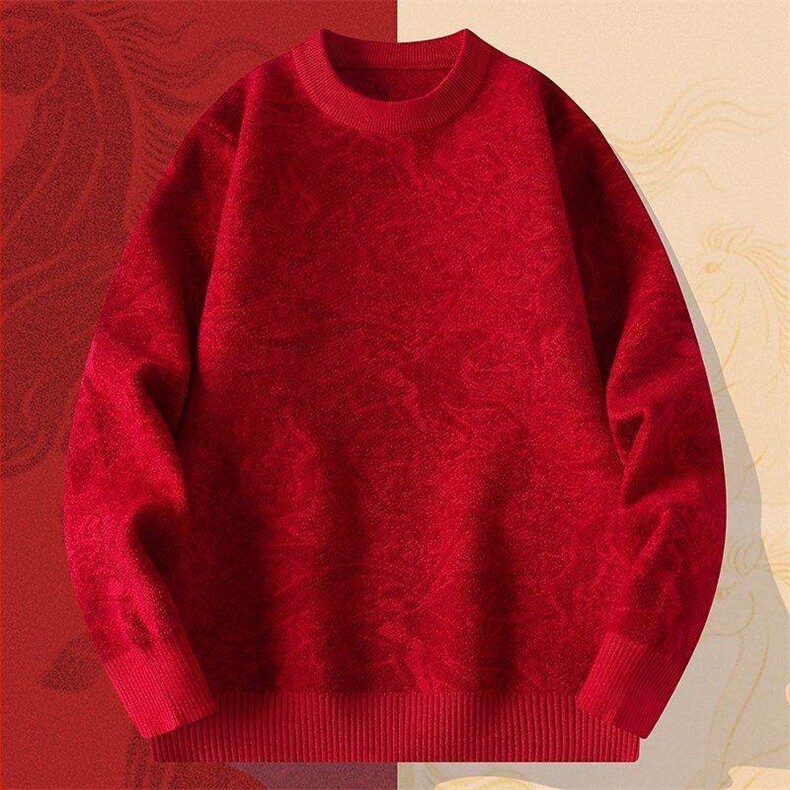 M6355-TP58新年战袍情侣装秋冬季搭毛衣红色本命马年衣服拜年服,男装针织衫/毛衣,电商D310B