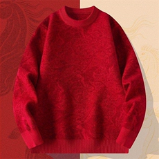 M6355-TP58新年战袍情侣装秋冬季搭毛衣红色本命马年衣服拜年服，男装针织衫/毛衣，电商D310B