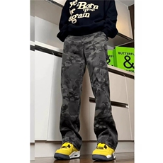 迷彩工装牛仔裤男生潮牌新款美式高街复古宽松直筒阔腿运动长裤子，男装牛仔裤，星座813-2