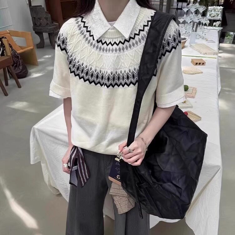 费尔岛针织短袖男女夏季穿搭美式复古正肩t恤修身显瘦慵懒风上衣,男装针织衫/毛衣,星座506A