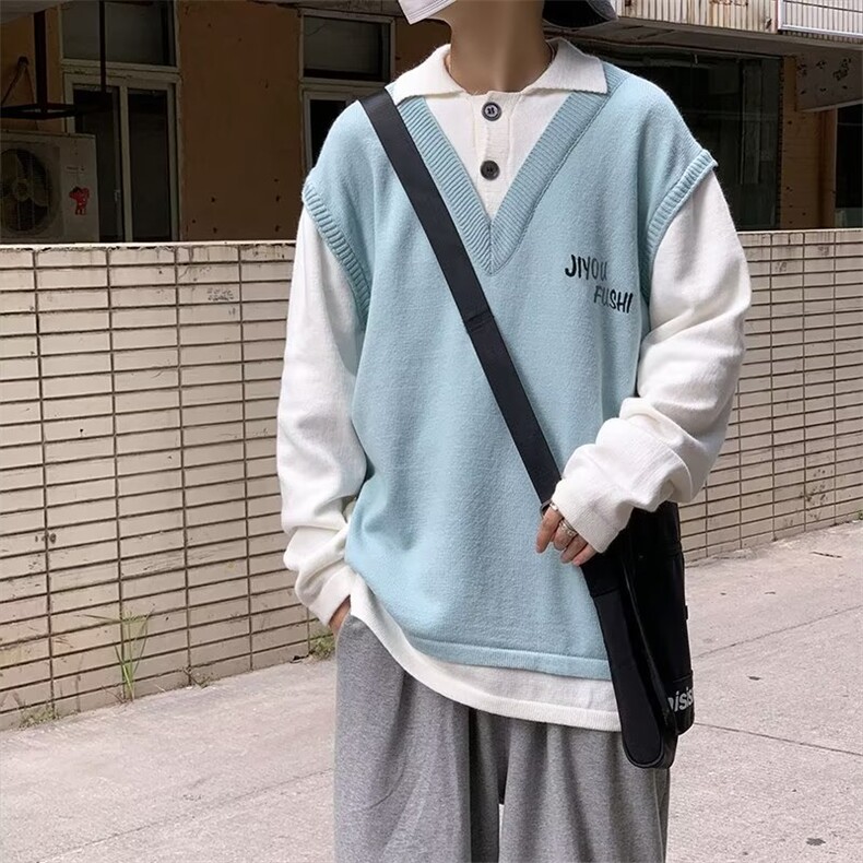 秋冬季假两件毛衣男背心马甲2022日系针织衫设计感上衣M137-P45,男装针织衫/毛衣,星座512-2