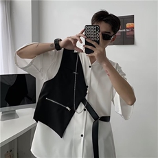 夏季新款日系简约潮时尚纯色文艺原宿ins衬衫+马甲+项链C608P48，男装衬衫，星座1116-2