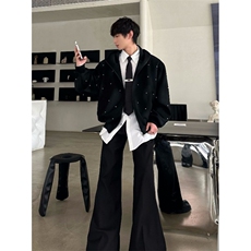 复古扎染珍珠点缀喷绘连帽卫衣男女休闲百搭宽松开衫上衣WA242，男装卫衣，星座1116A（原606A-3）