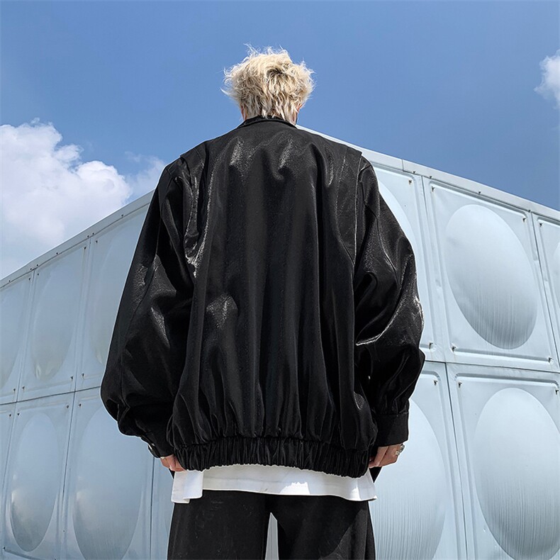 Wt269-P75美式亮皮宽松型设计感双拉链夹克,男装夹克,星座1501-1