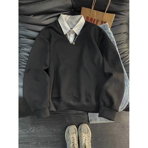 自家图重磅春季假两件卫衣长袖 黑色白灰M到3XL XZ212-QWP208-P50，男装卫衣，星座212